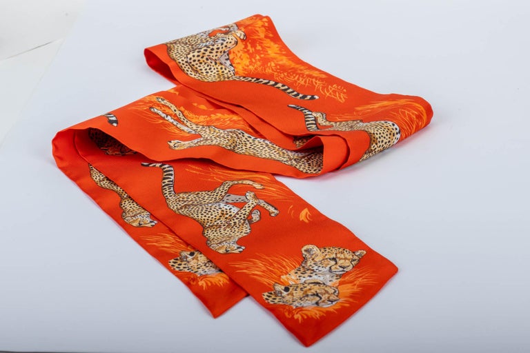 New in Box Hermes Orange Guepards Maxi Twilly Thin Scarf at 1stDibs ...