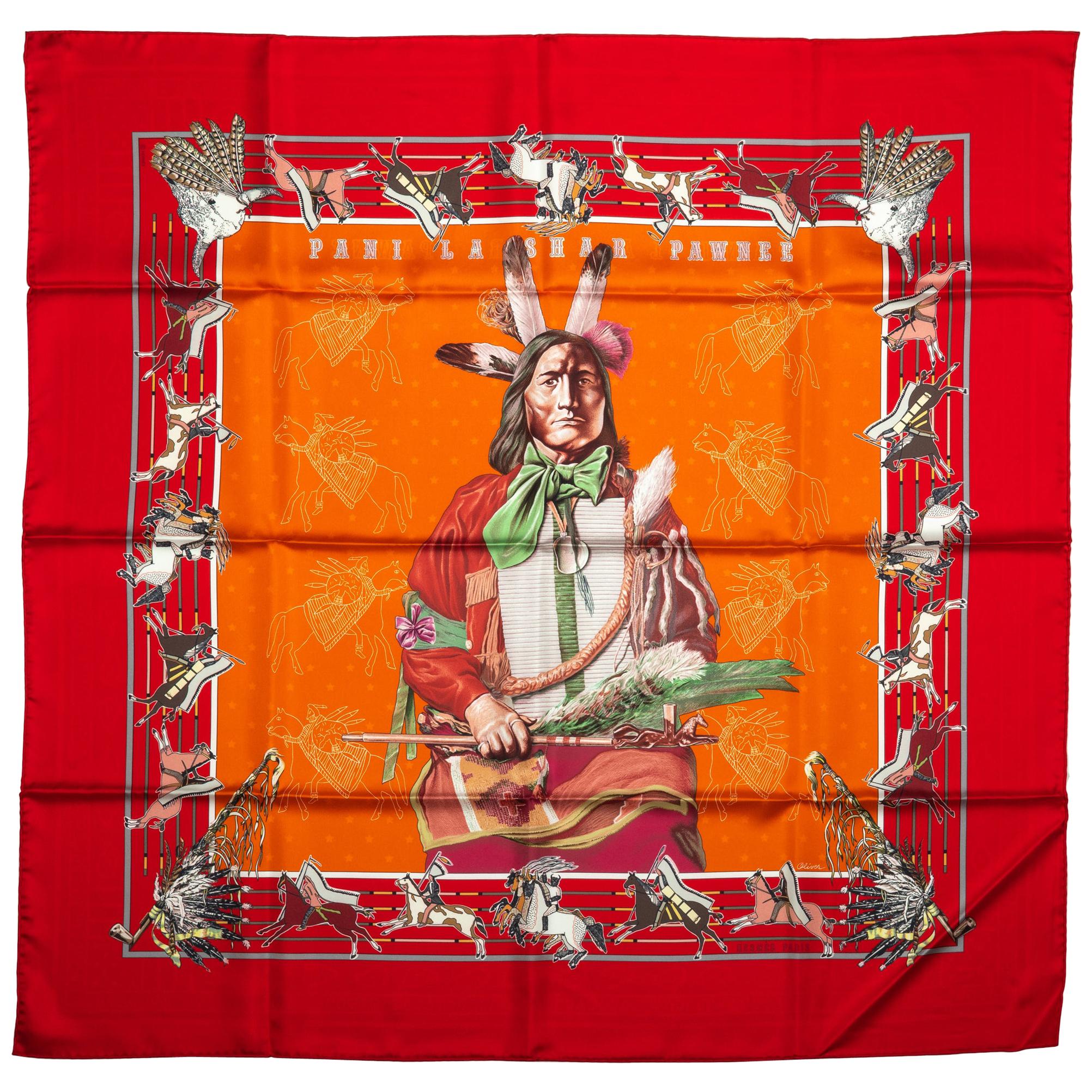 Hermes Scarf Pani La Shar Pawnee - Double Face Blue 90