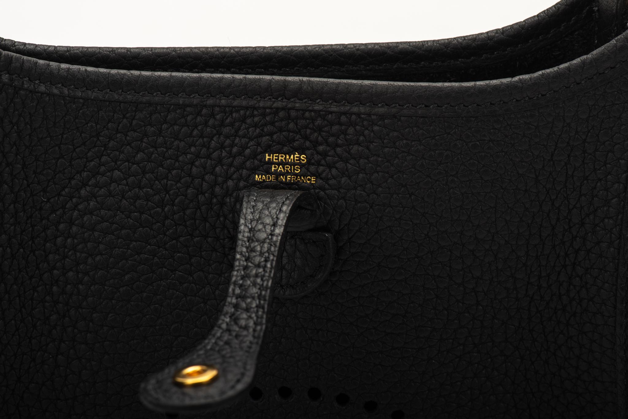 Women's or Men's New in Box Hermes Rare Mini Evelyne Black Gold For Sale