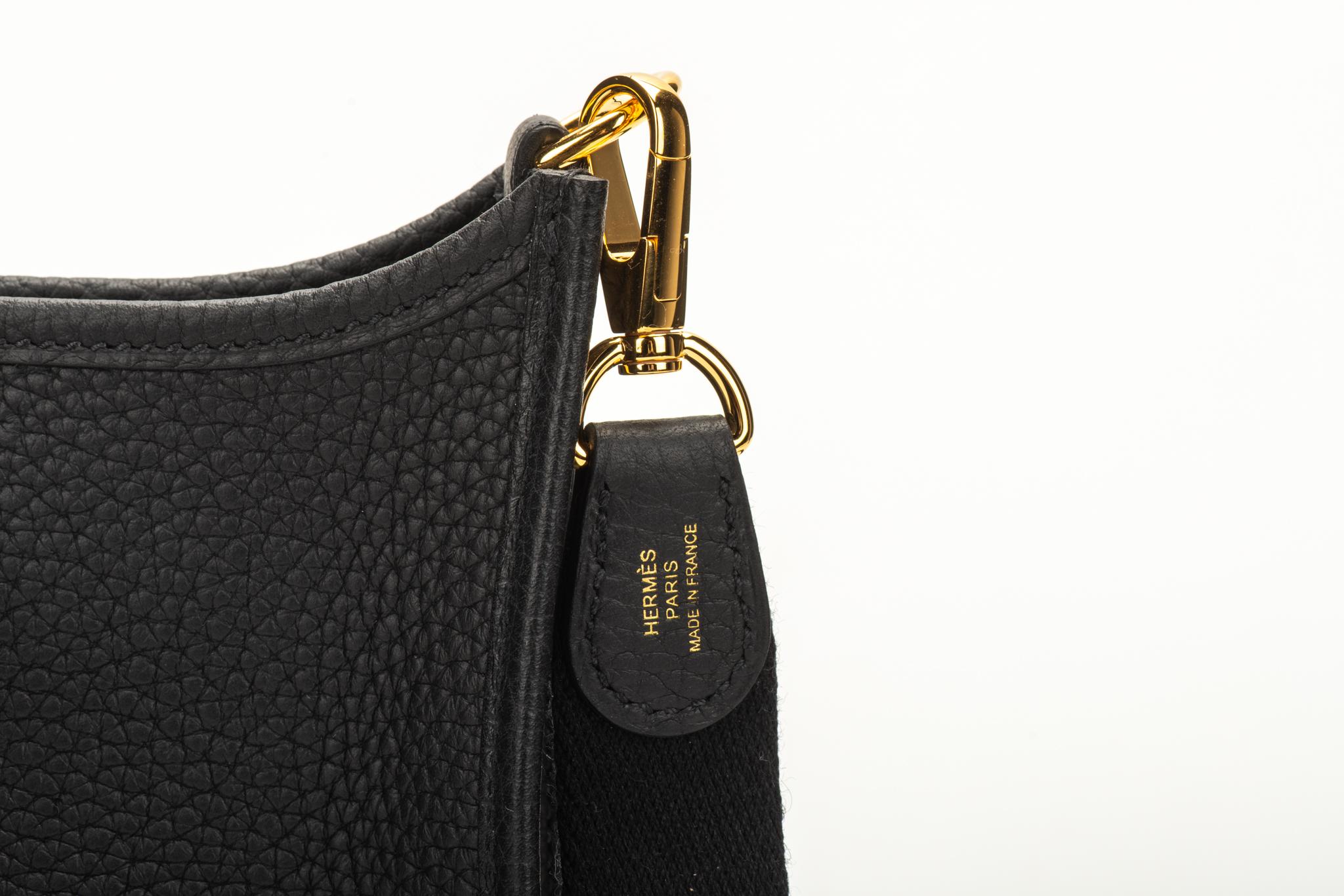 New in Box Hermes Rare Mini Evelyne Black Gold For Sale 1