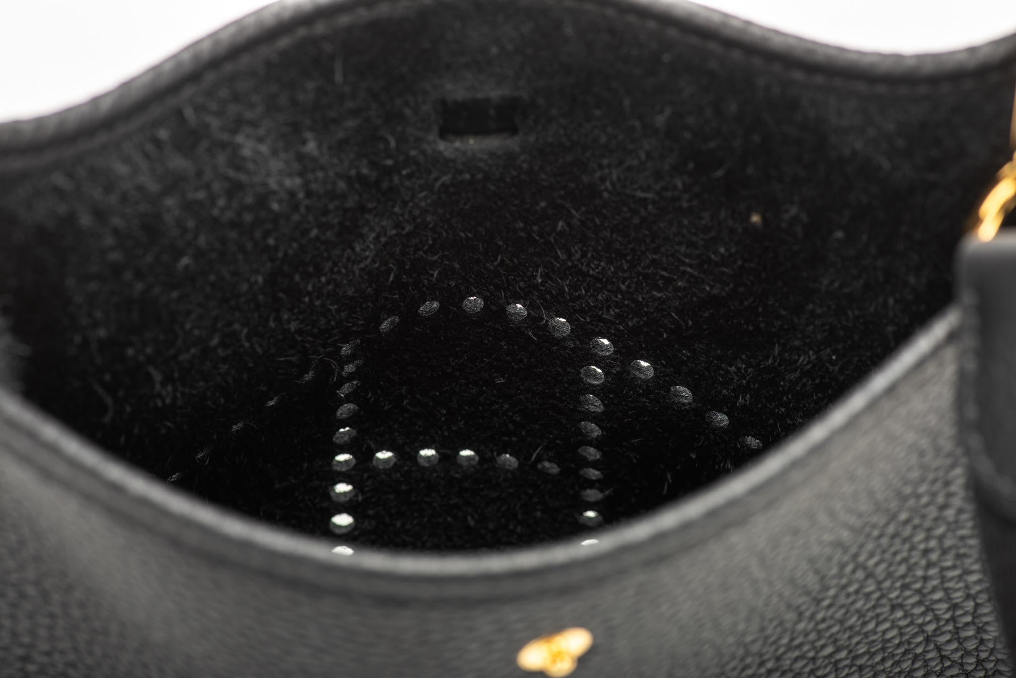 New in Box Hermes Rare Mini Evelyne Black Gold For Sale 2