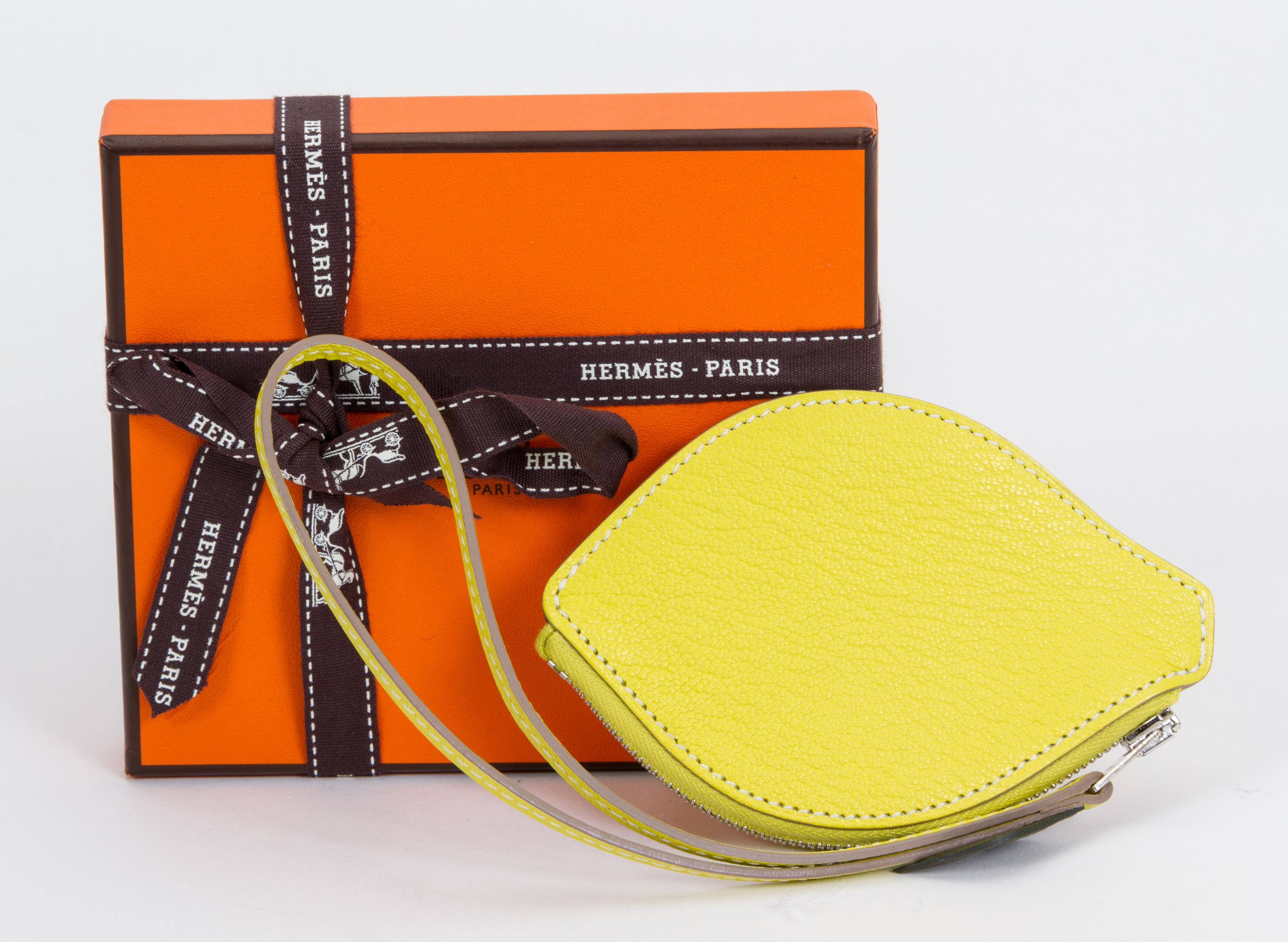 Hermes Tutti Frutti Lemon coin pouch. Brand new in box, comes with also ribbon and shopping bag. Soufre and canope goat skin leather.