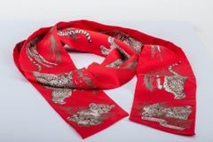 New in Box Hermes Red Guepards Maxi Twilly Thin Scarf
