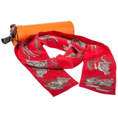 New in Box Hermes Red Guepards Maxi Twilly Thin Scarf