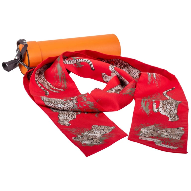 New in Box Hermes Red Guepards Maxi Twilly Thin Scarf at 1stDibs