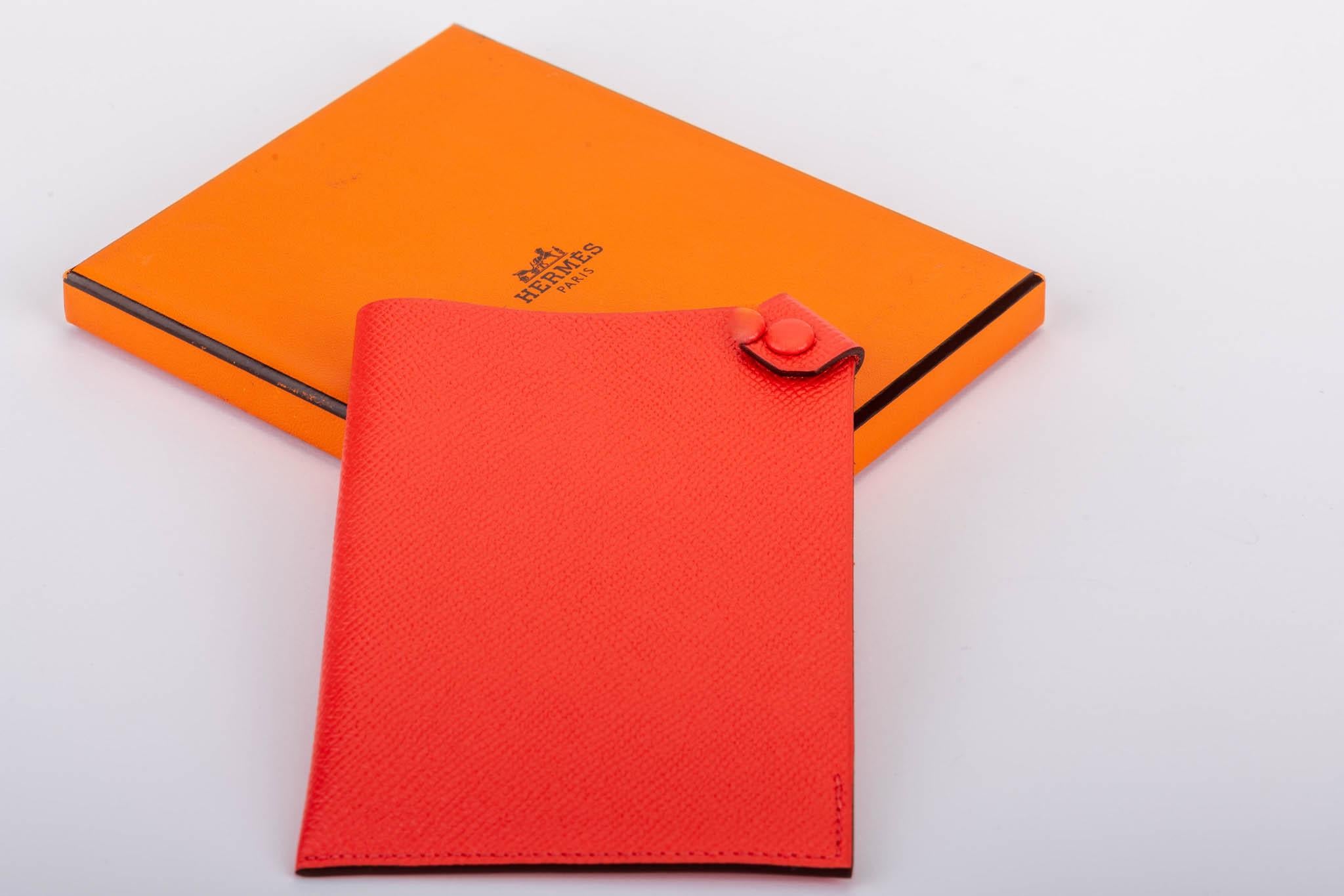 Hermès rouge pivoine epsom leather passport holder. Brand new with box and ribbon.
