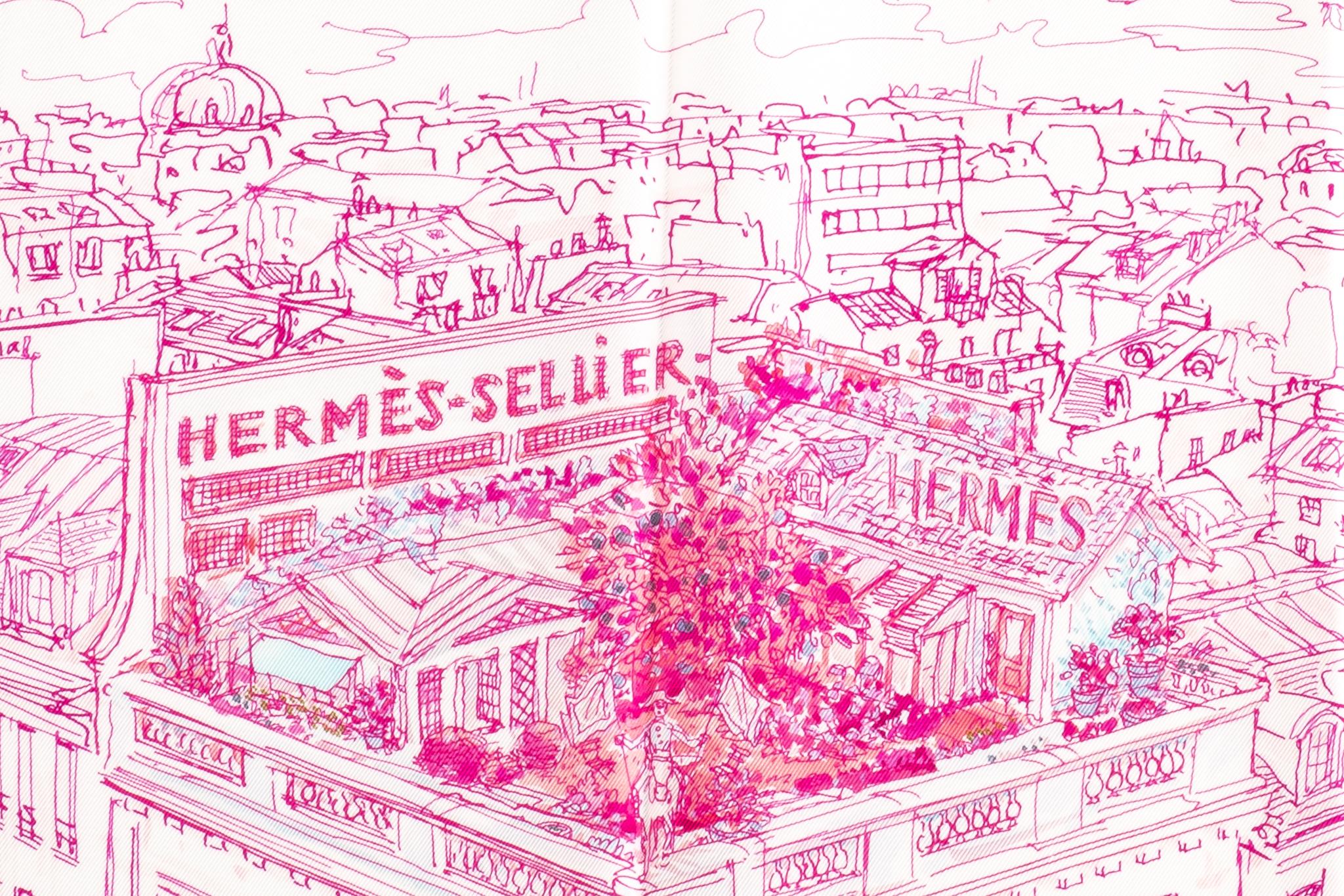  Écharpe Gavroche « Le Jardin » en soie fuchsia Hermès, neuve dans sa boîte Pour femmes 