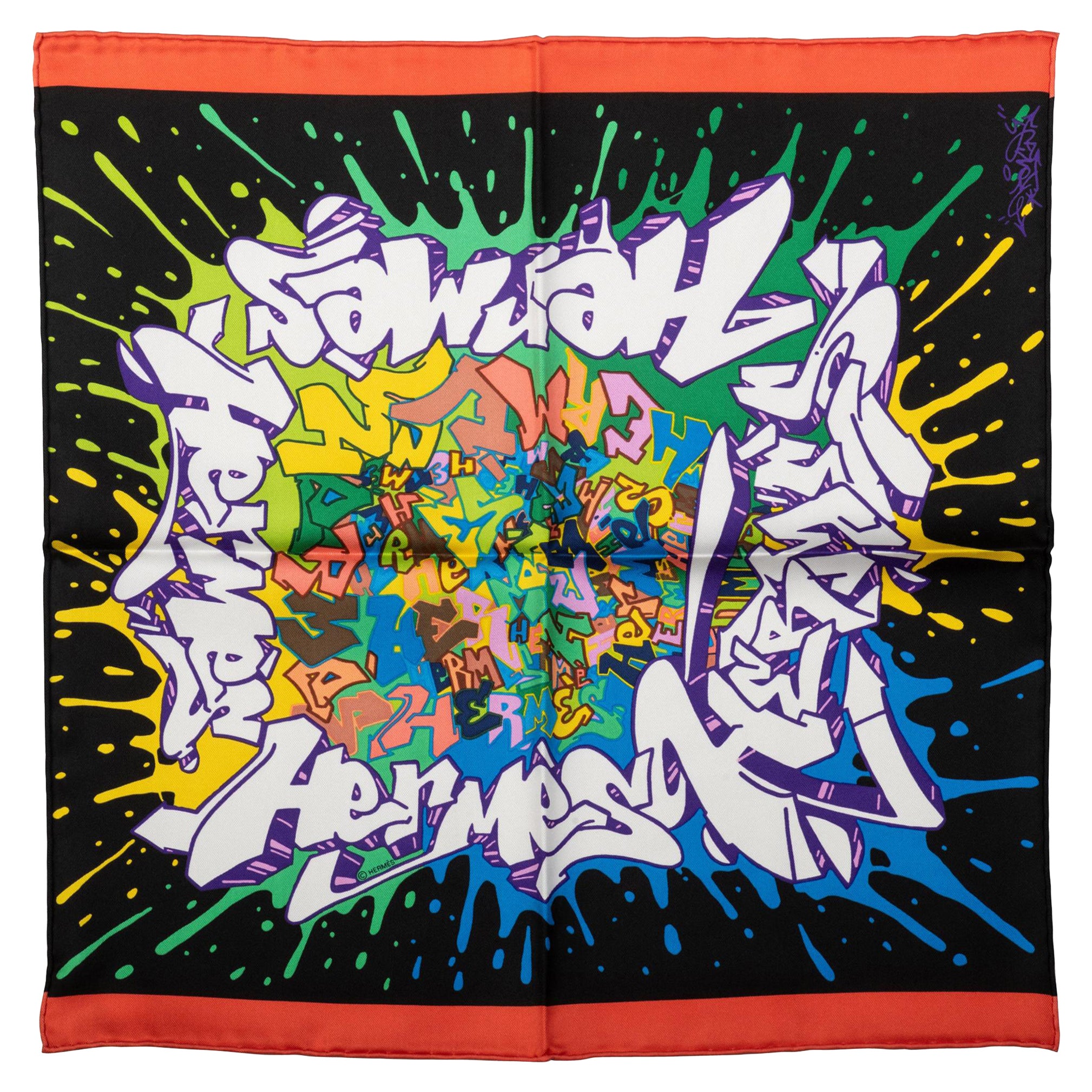 New in Box Hermes Small Silk Graffiti Gavroche Scarf