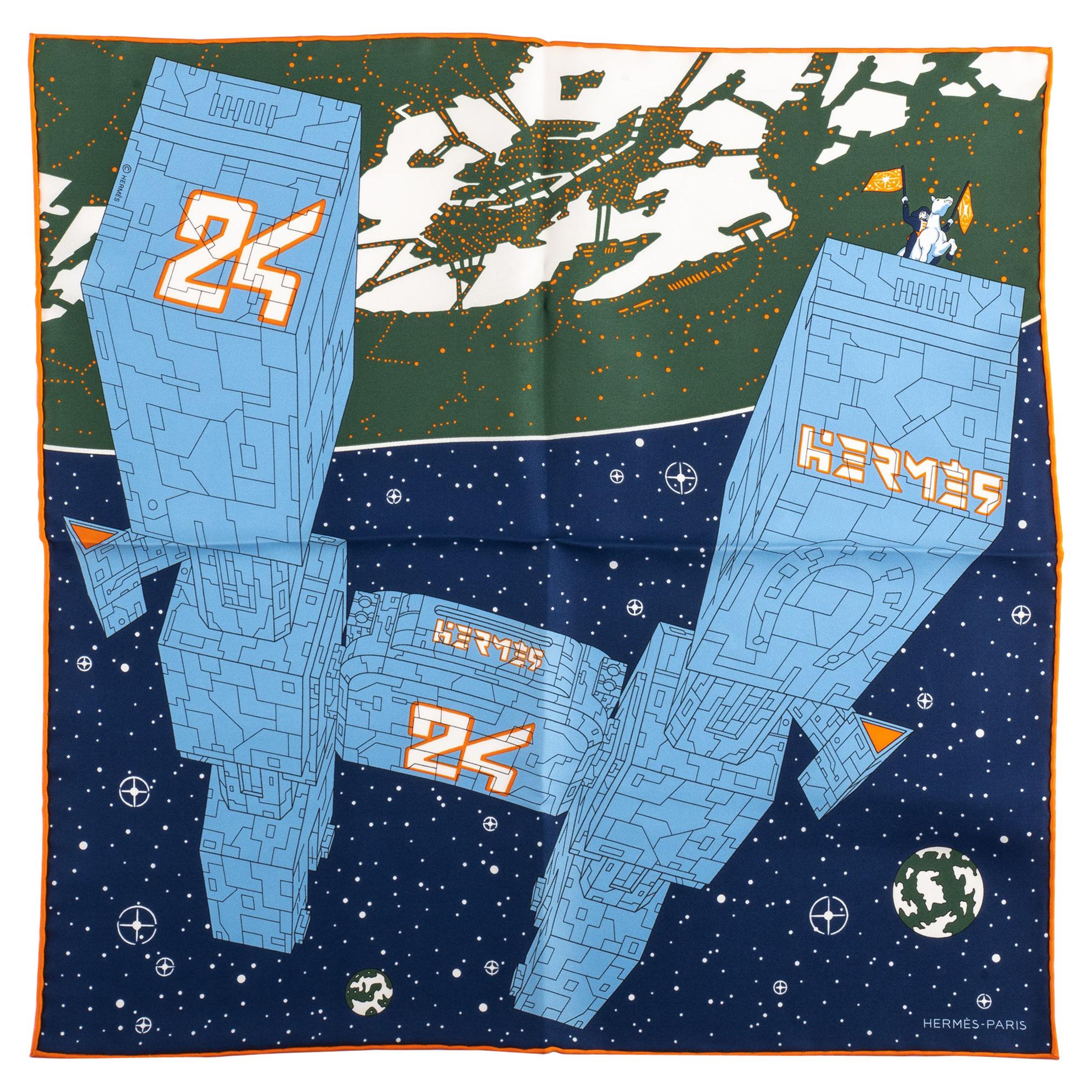 New in Box Hermes  Small Silk Spaceship Gavroche Scarf For Sale