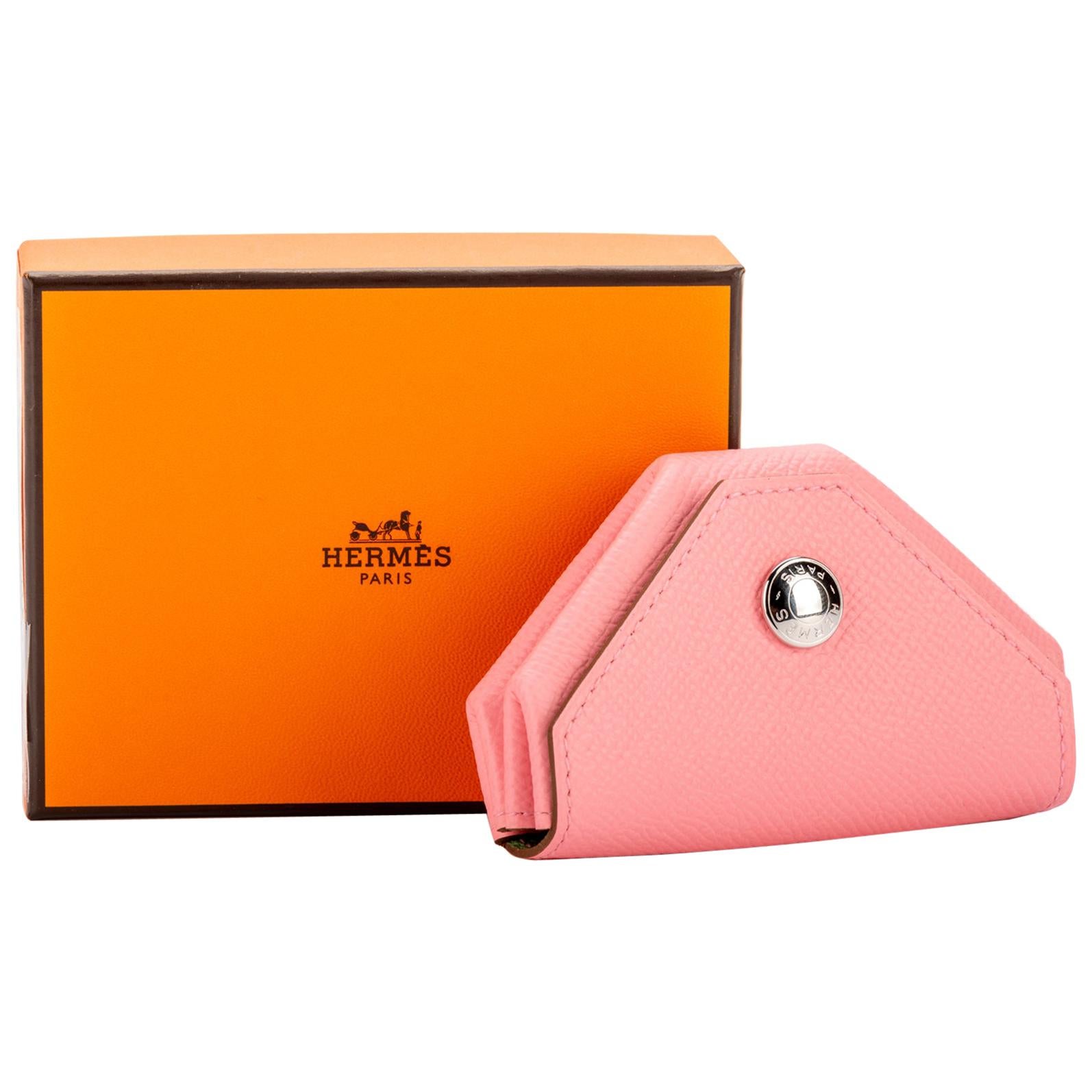 New in Box Hermes Verso Pink Green Coin Case For Sale