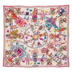 Nouveau dans la boîte Foulard Kachinas Hermès en soie corail blanc