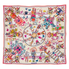 New in Box Hermès White Coral Silk Kachinas Scarf