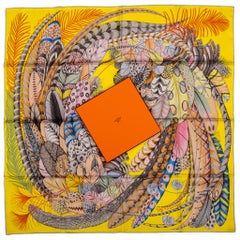 New in Box Hermes Yellow Feathers Silk Scarf