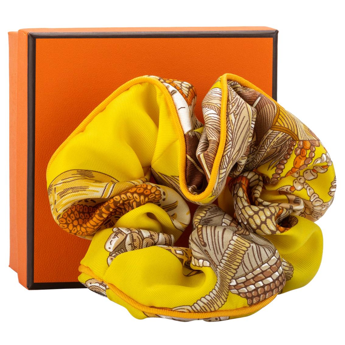 New in Box Hermes Yellow Silk Scrunchie Hair Band