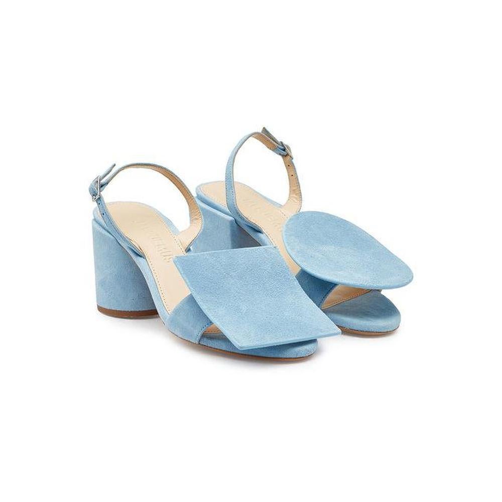 NEW in box Jacquemus 'Les Rond Carré' Sandals in Light Blue Suede EU37 For Sale 1