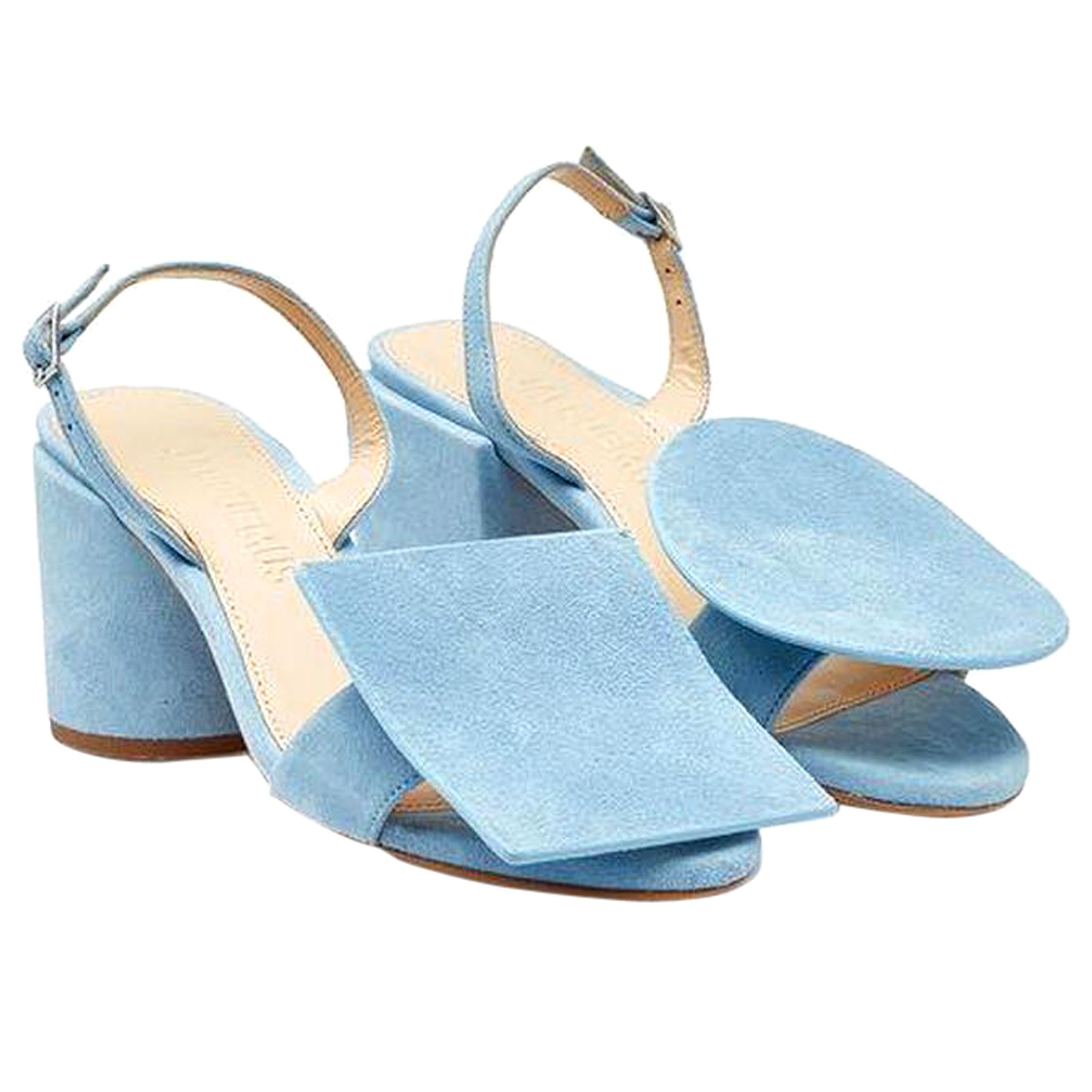 NEW in box Jacquemus 'Les Rond Carré' Sandals in Light Blue Suede EU37 For Sale