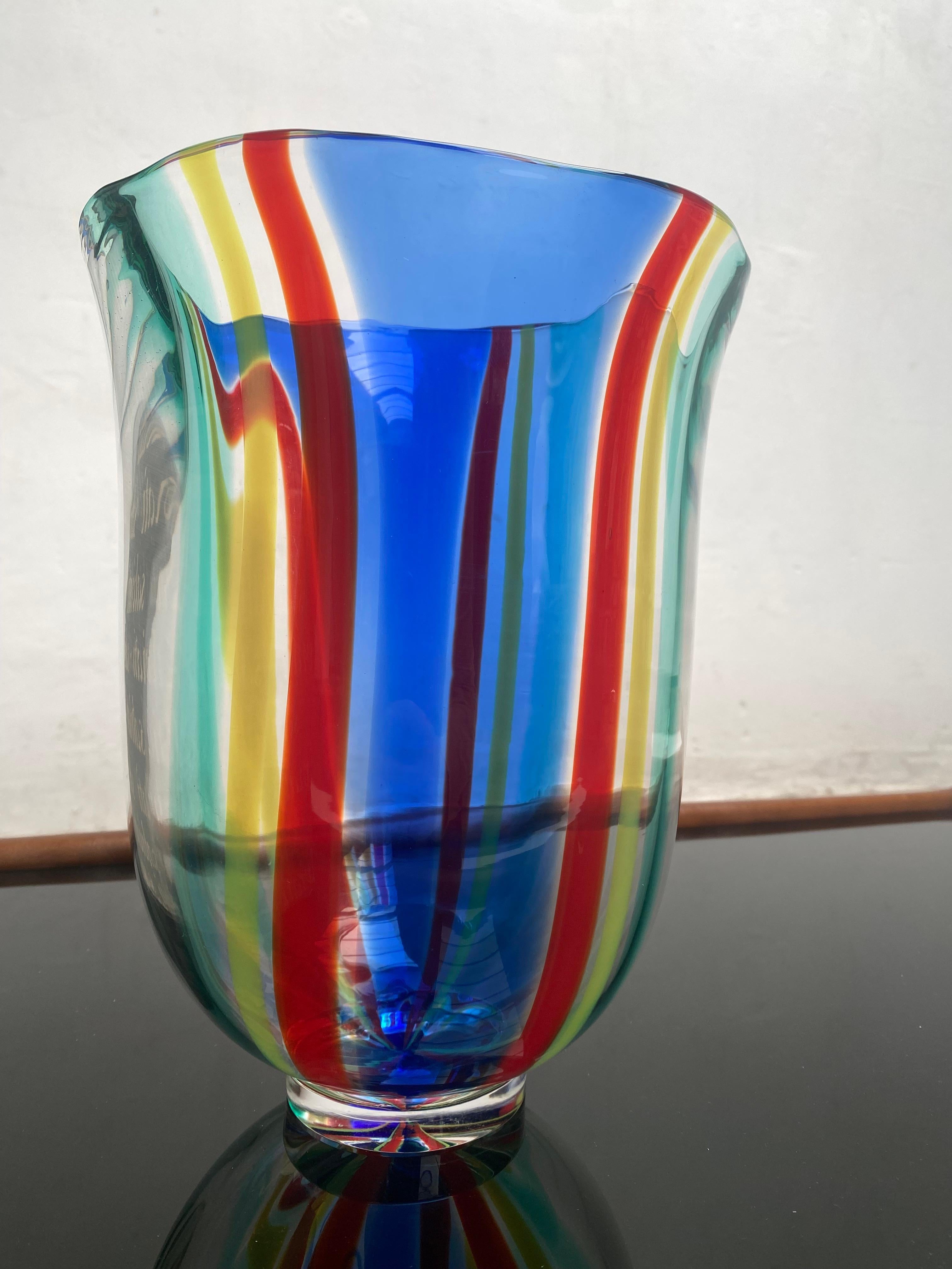 New in Box Large Murano Glass Vase hand signed Berit Johansson for Salviati 1991 For Sale 3