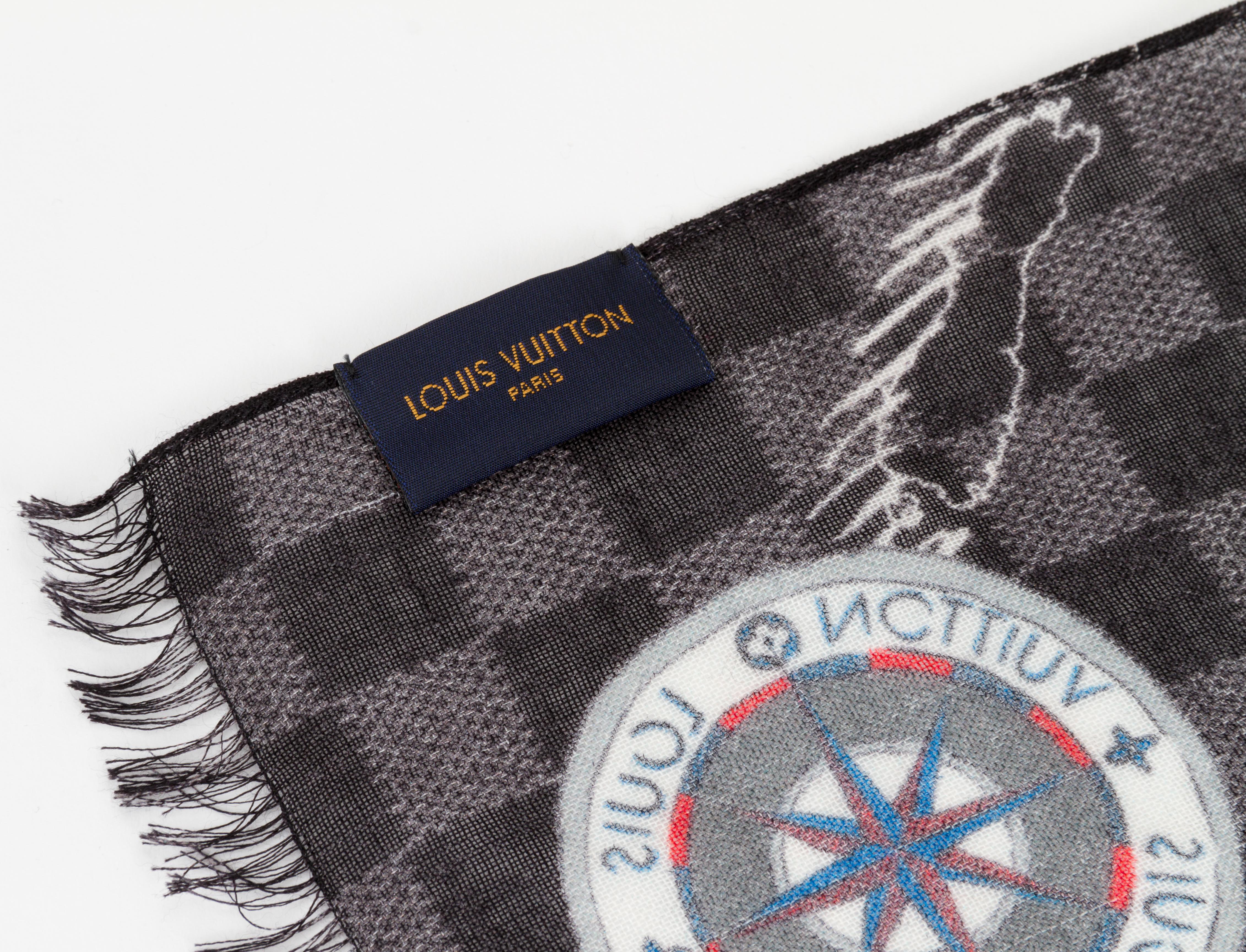Neu in Box Louis Vuitton Atlas Schwarzer Schal aus Seide und Wolle  Damen im Angebot