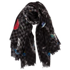New in Box Louis Vuitton Atlas Silk Wool Black Shawl