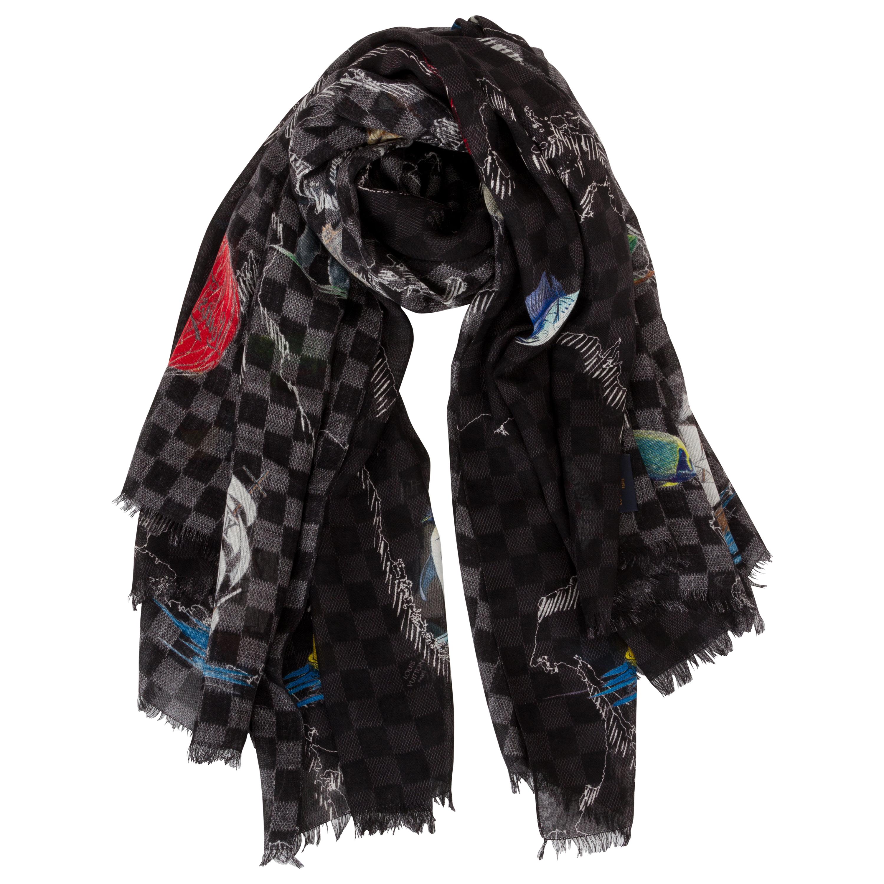 Neu in Box Louis Vuitton Atlas Schwarzer Schal aus Seide und Wolle  im Angebot