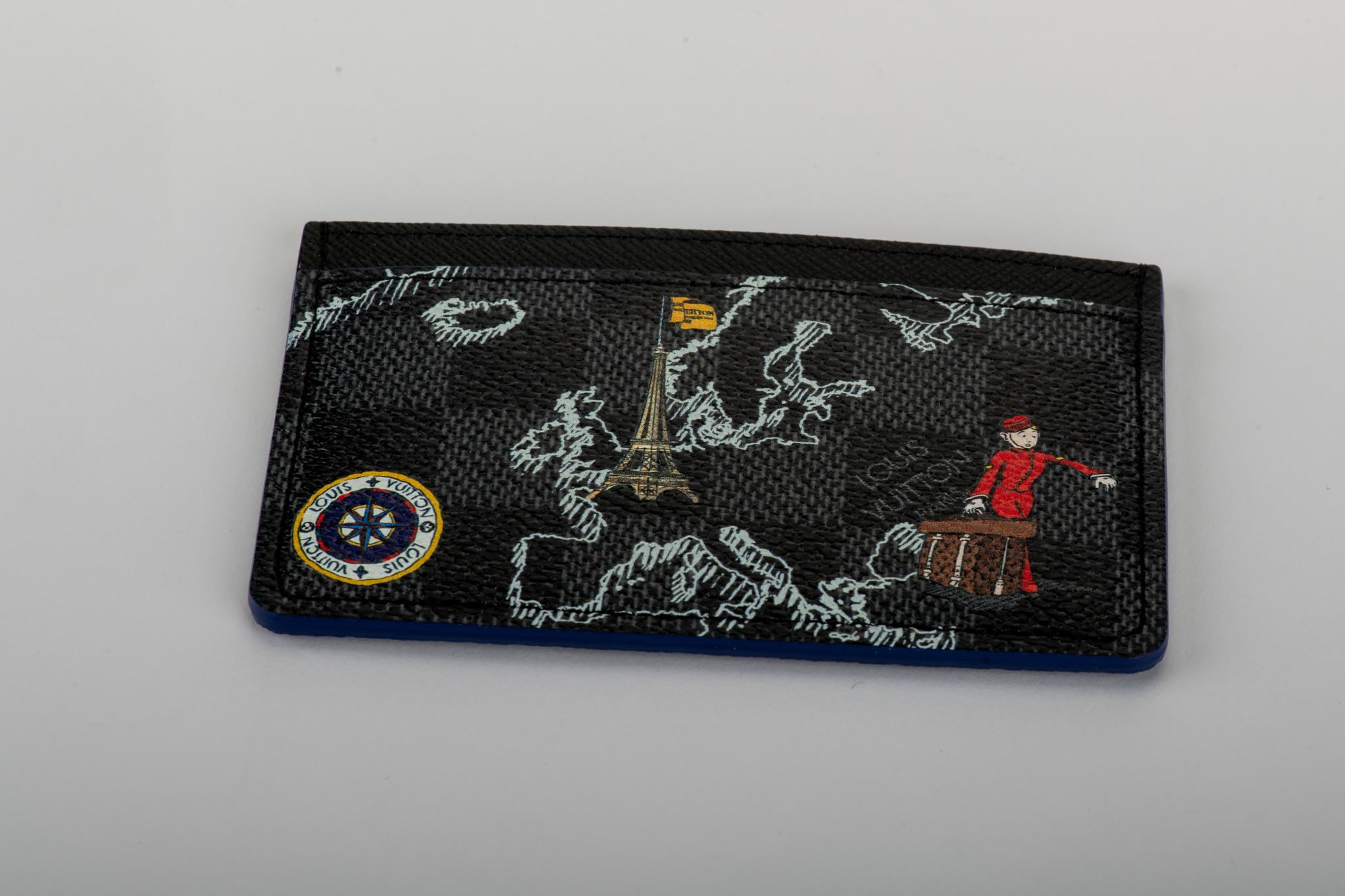 Louis Vuitton limited edition graphite damier card case with Europe map design. Brand new in box with dust cover.