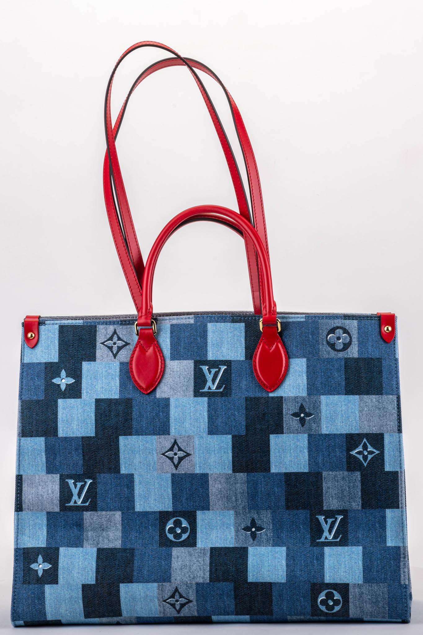 louis vuitton denim bag with red strap