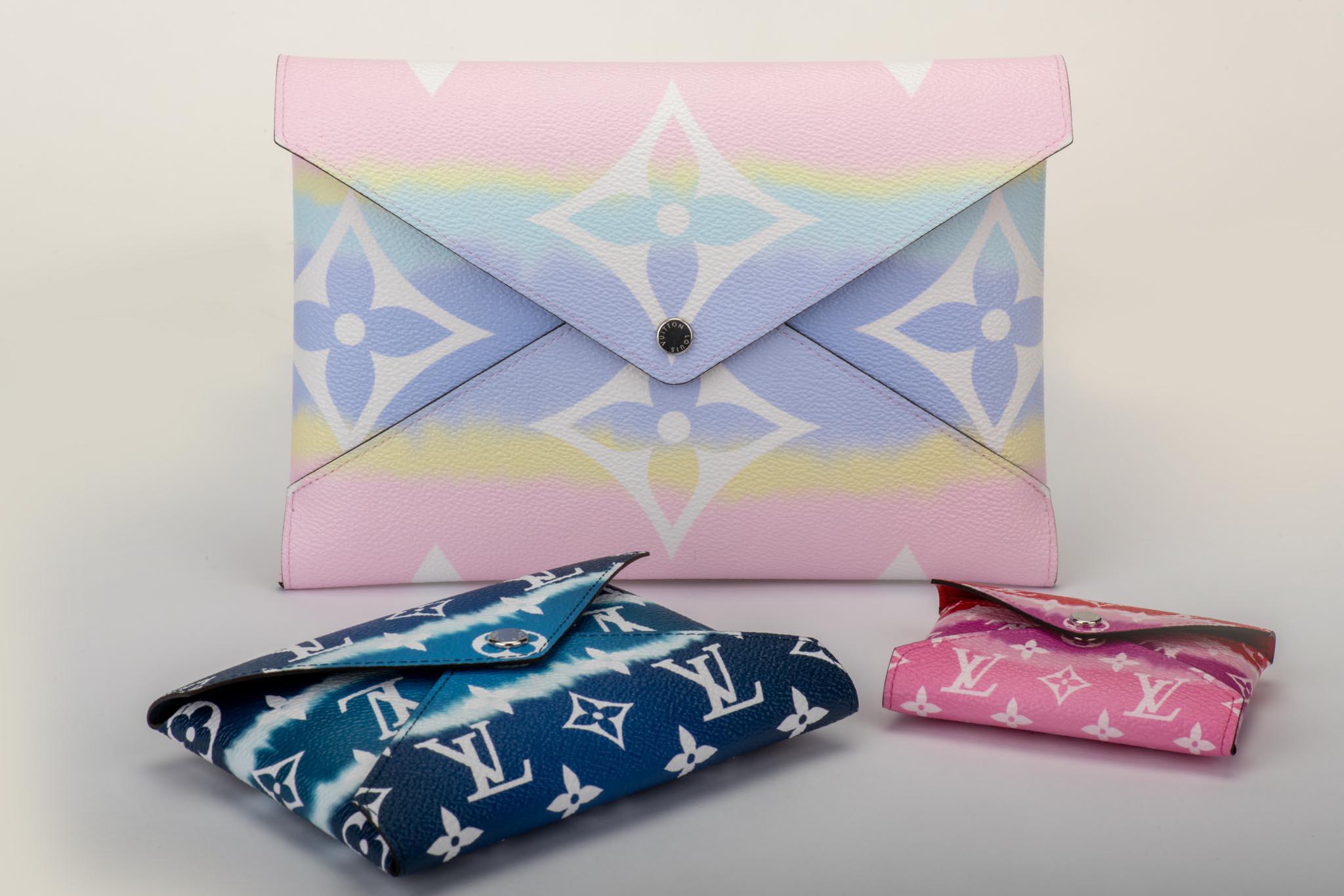 Louis Vuitton sold out worldwide Escale set of three clutches with tie die monogram design. 2020 collection. Comes with dust cover and box.