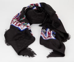 New in Box Louis Vuitton Letter Silk Wool Black Shawl Scarf