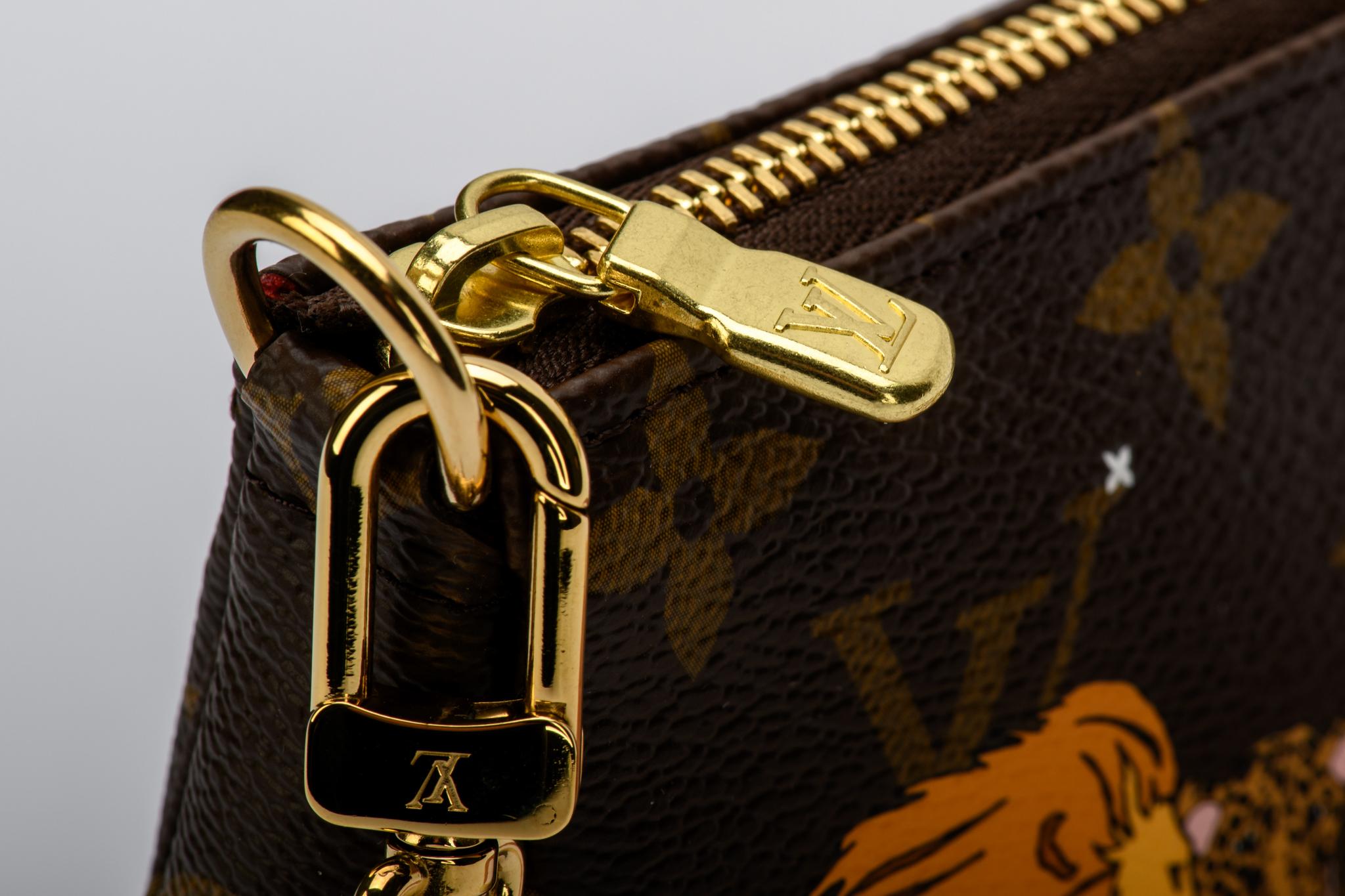 Black New in Box Louis Vuitton Limited Edition Lions Ghepards Pouchette Bag