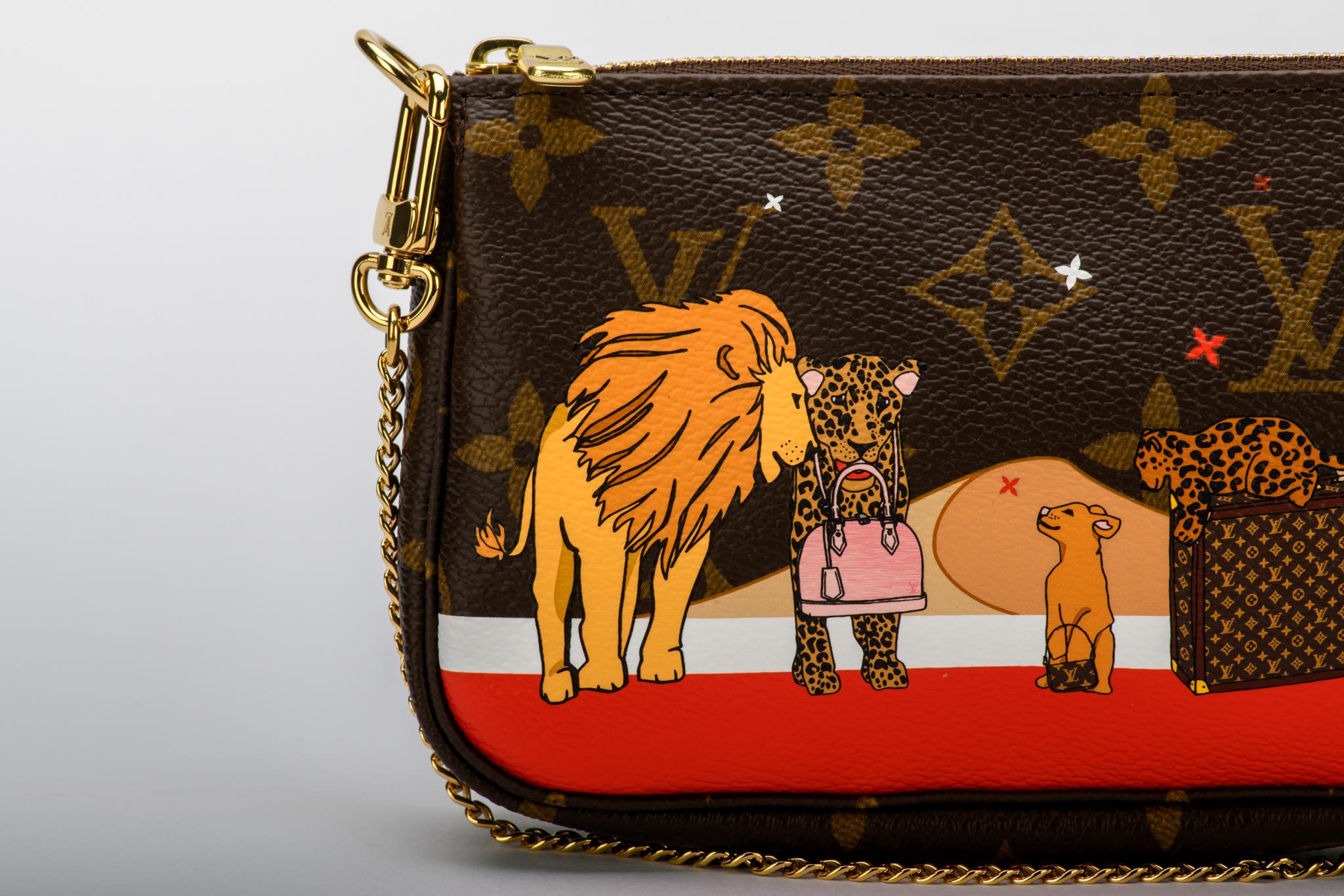 New in Box Louis Vuitton Limited Edition Lions Ghepards Pouchette Bag In New Condition In West Hollywood, CA