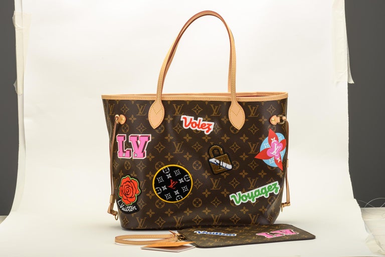 AUTH LOUIS VUITTON PATCHES STORIES LIMITED DAMIER EBENE CANVAS NEVERFULL MM  BAG