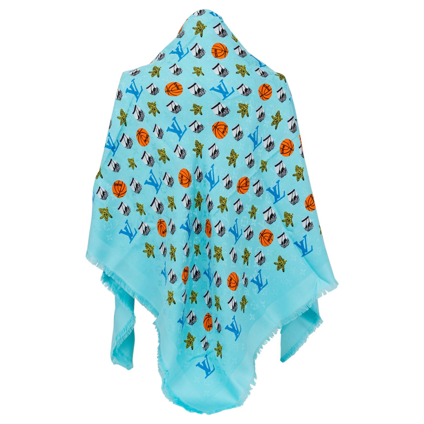 New in Box Louis Vuitton Limited Edition Turquoise Shawl  For Sale