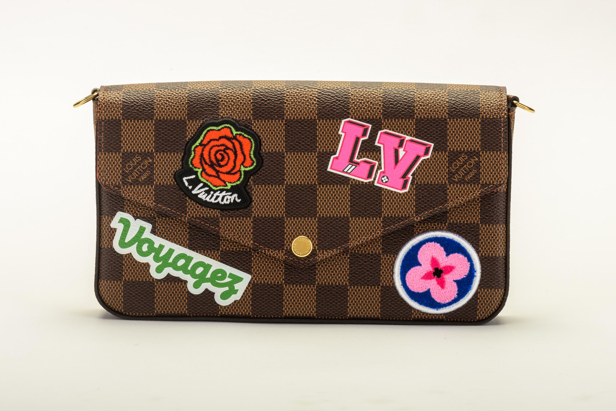 Brand new in box Louis Vuitton limited edition felicie cross body damier with multicolor stickers. Detachable interior credit card holder and zipped pouchette. Comes with dust cover and box.