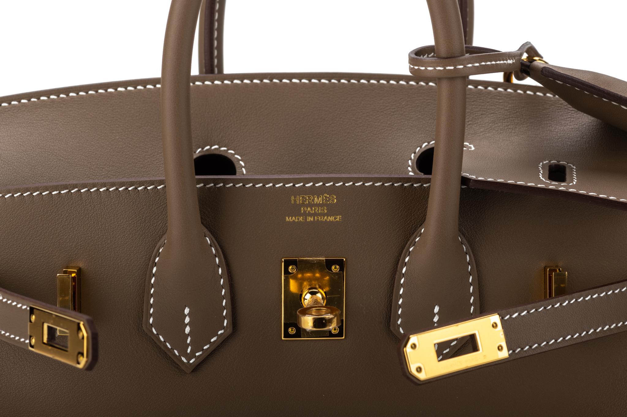 New in Box RARE Hermes Birkin 25 Etoupe Swift Gold Bag 3