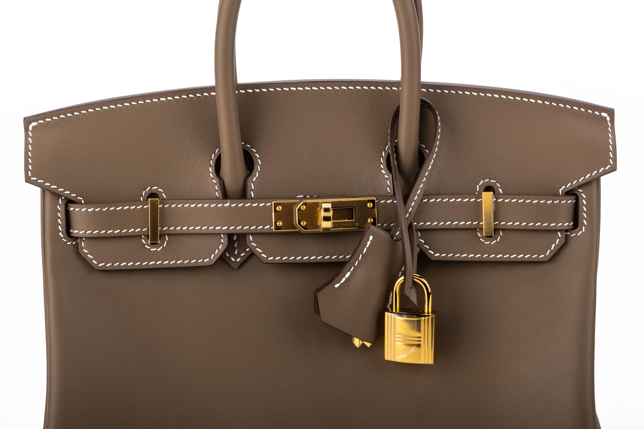 New in Box RARE Hermes Birkin 25 Etoupe Swift Gold Bag In New Condition In West Hollywood, CA