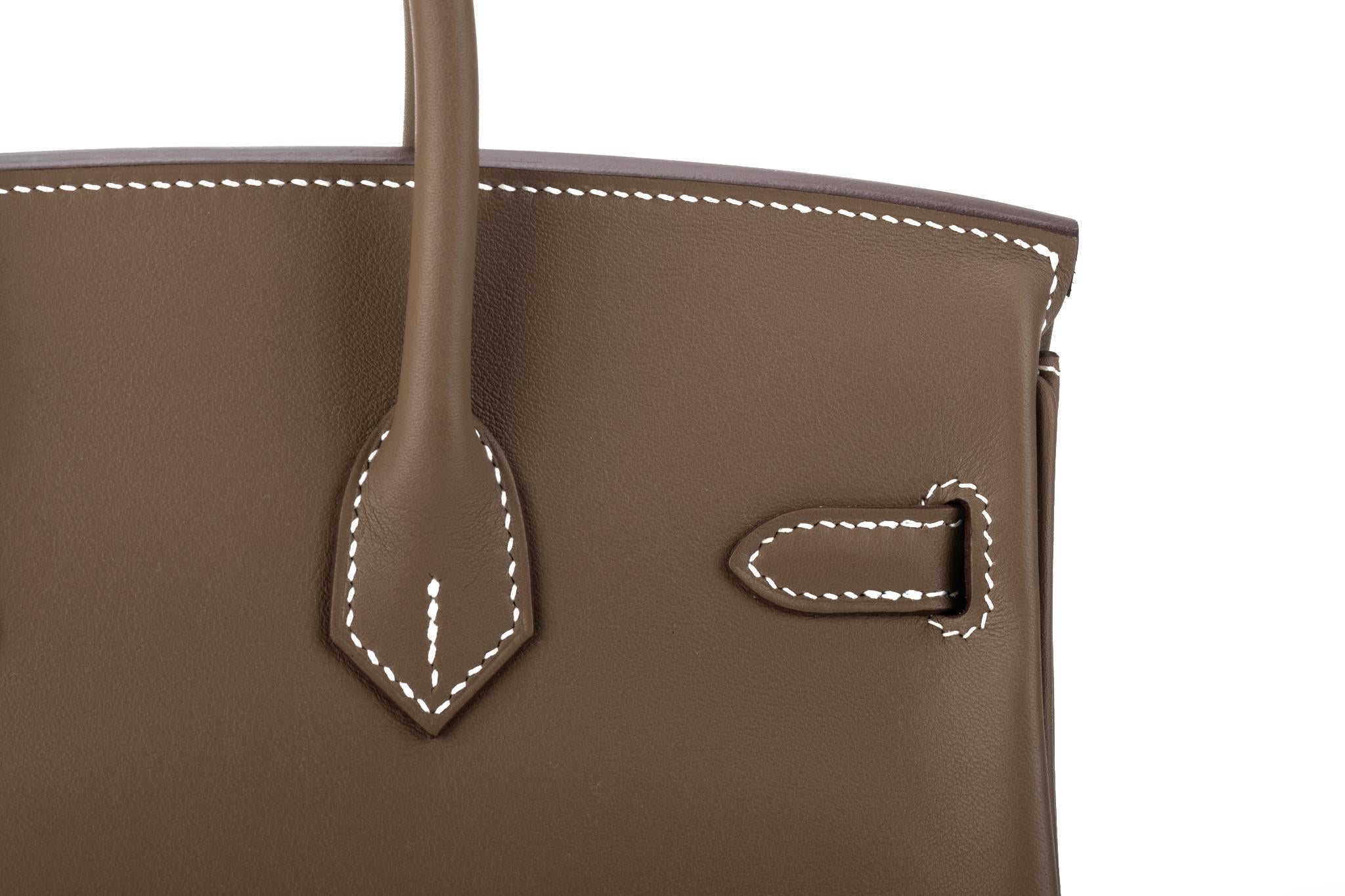 New in Box RARE Hermes Birkin 25 Etoupe Swift Gold Bag 1