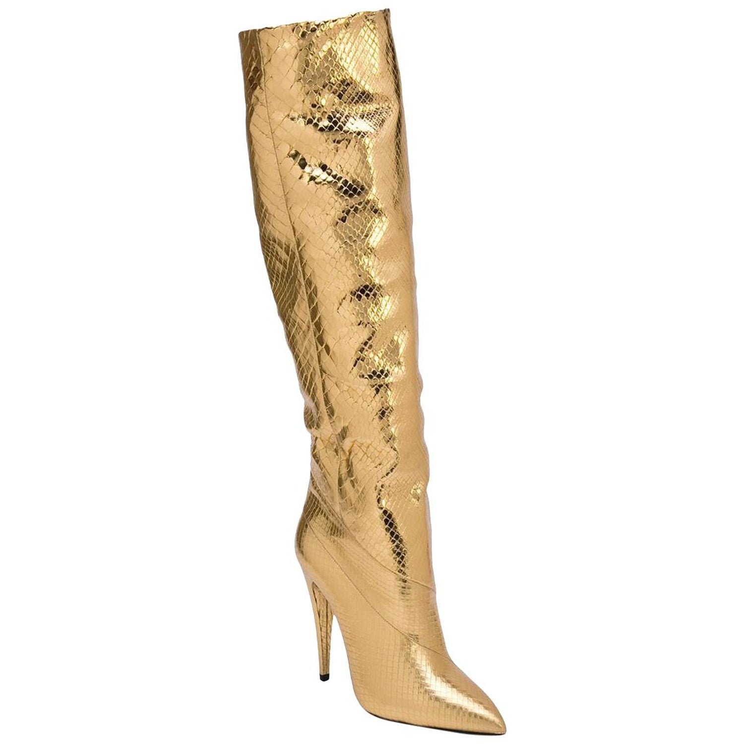 NEW in box Saint Laurent 110MM Abbey Metallic Python Tall Boots sz EU38 For  Sale at 1stDibs