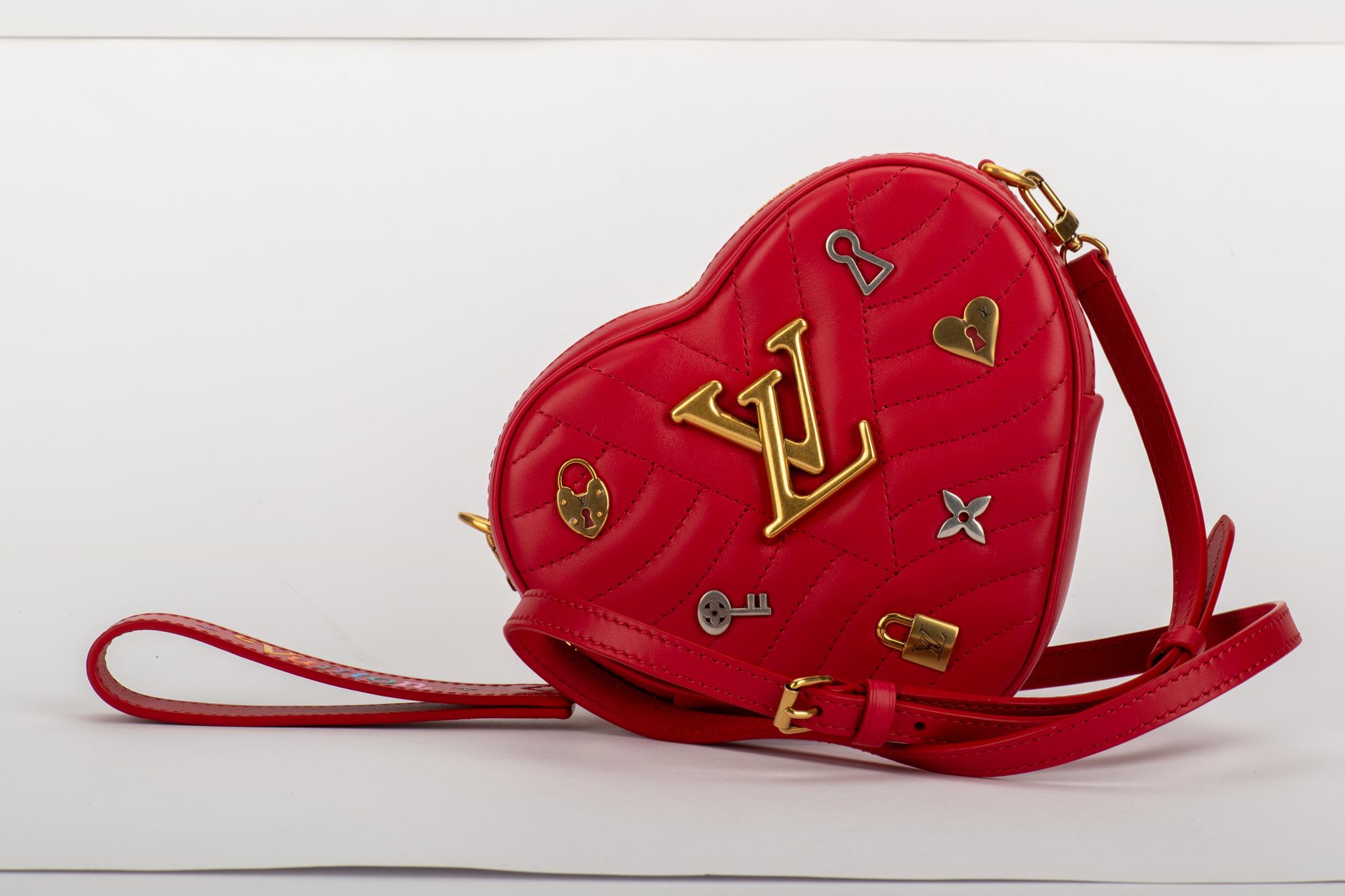 Women's New in Box Vuitton Limited Edition Red Heart Charm Handbag Clutch Belt Bag For Sale
