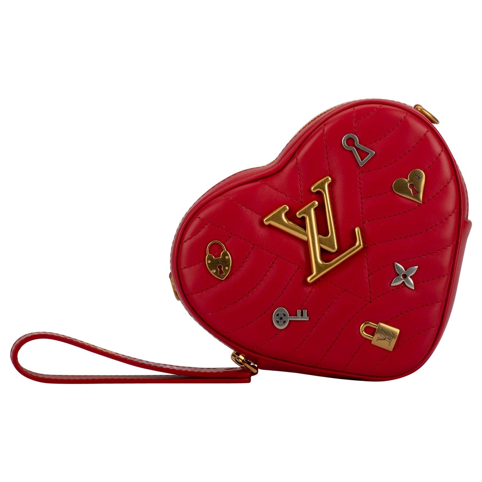 New in Box Vuitton Limited Edition Red Heart Charm Handbag Clutch Belt Bag For Sale