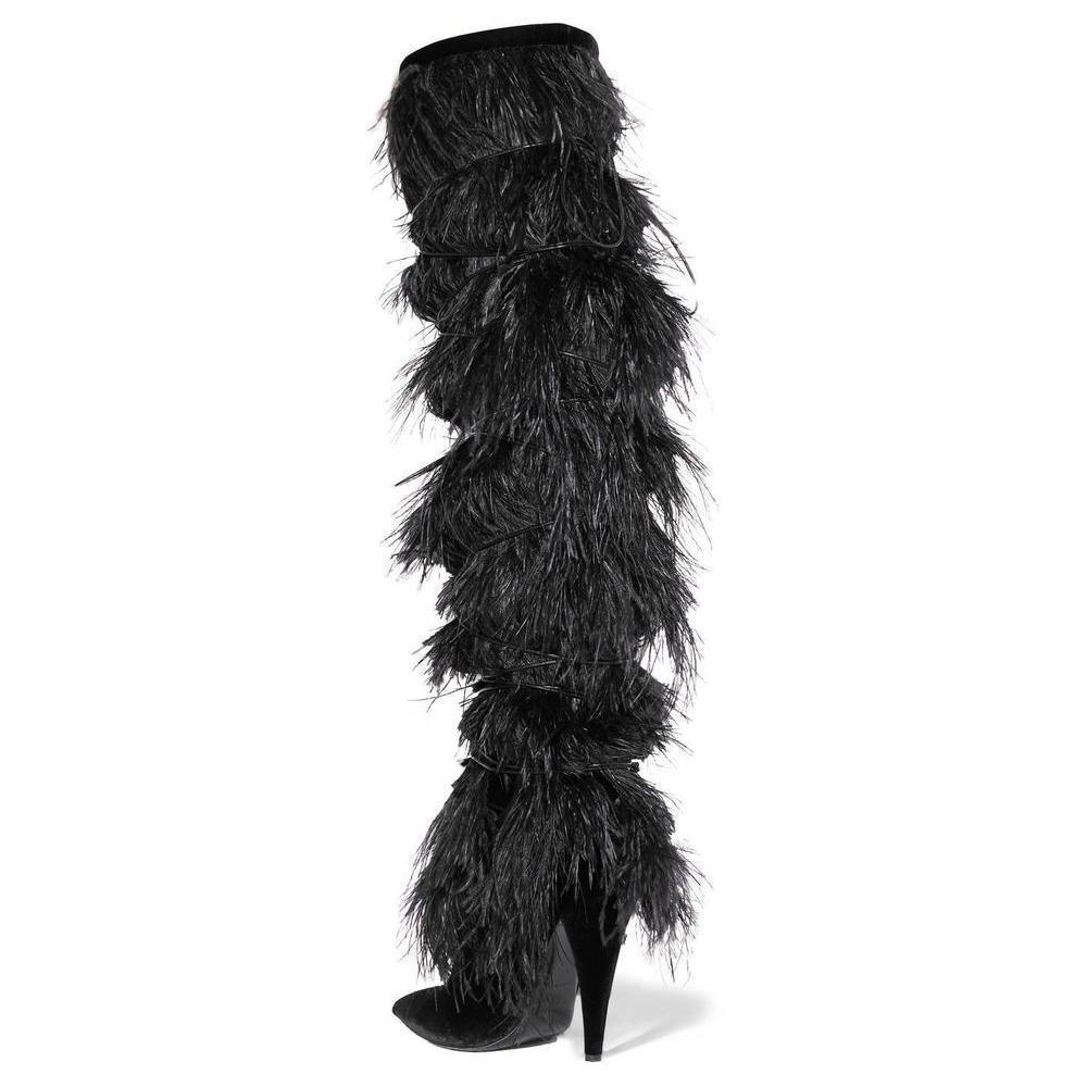Black NEW in box YSL Saint Laurent Yeti Feather Over the Knee Boots sz EU37 For Sale