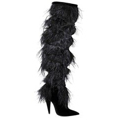 NEW in box YSL Saint Laurent Yeti Feather Over the Knee Boots sz EU37