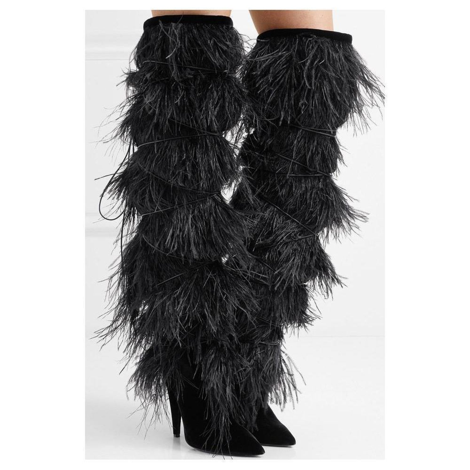 NEW in box YSL Saint Laurent Yeti Feather Over the Knee Boots sz EU38 For  Sale at 1stDibs | saint laurent feather boots, ysl feather boots, ysl  ostrich feather heels