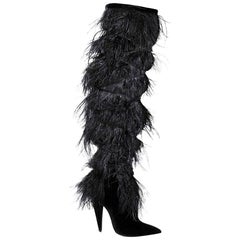 NEW in box YSL Saint Laurent Yeti Feather Over the Knee Boots sz EU38