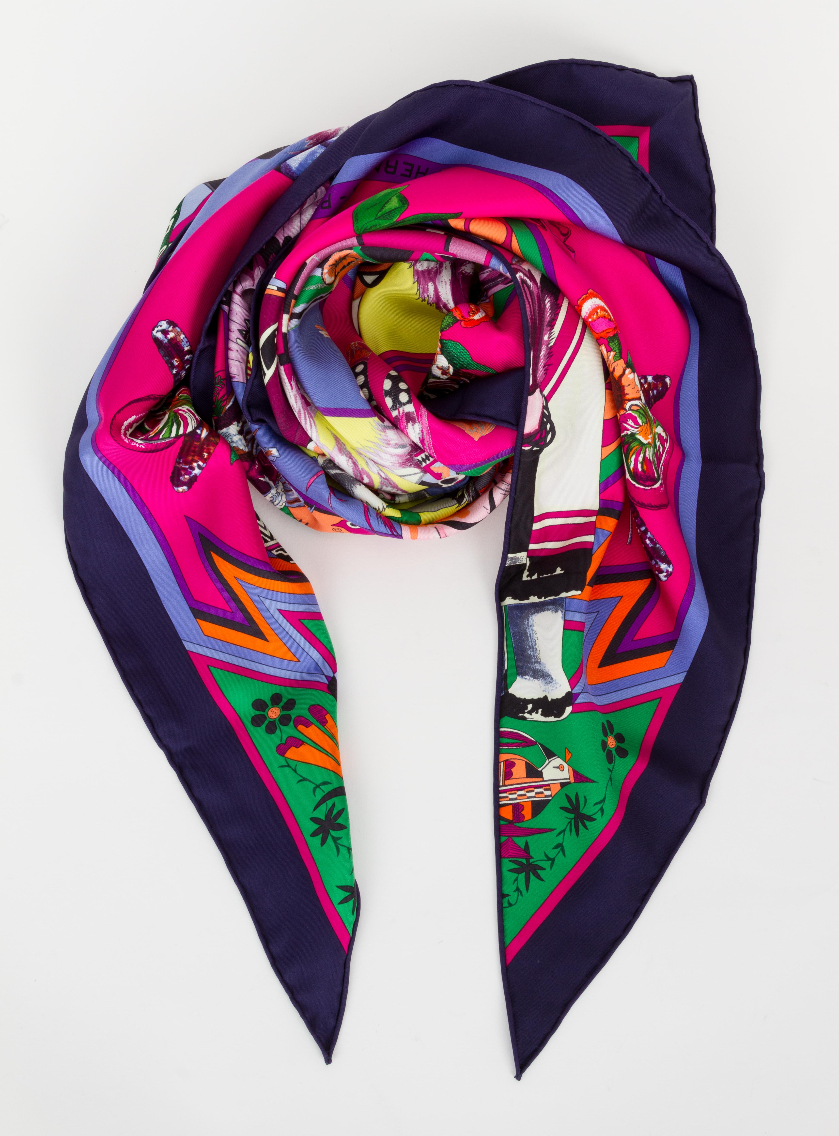 Pink New in the Box Hermès Silk Pointe Kachinas Shawl For Sale