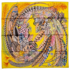 New inBox Hermes Yellow Feathers Silk Scarf