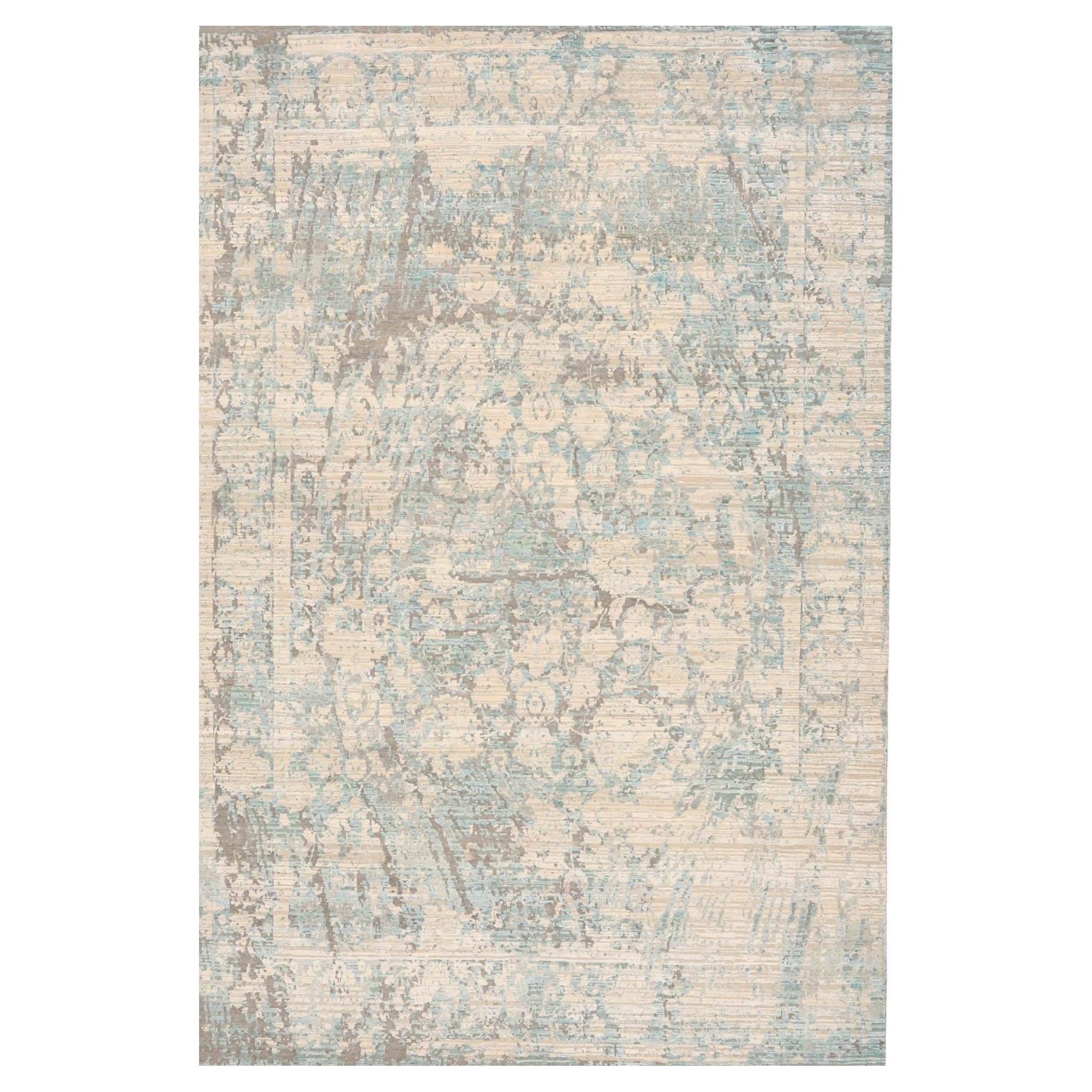 Indien Indien Bereich Teppiche CIRCA 1990 - Wolle Blau Braun Elfenbein Design - 93275