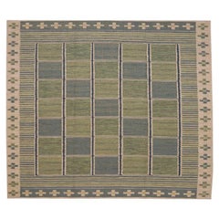 Tapis de collection suédois - Laine bleu vert ivoire - 96243