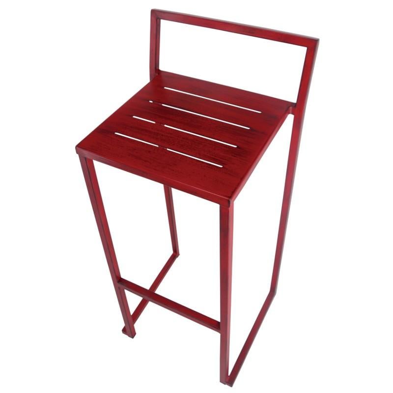Industrial, counter height, shop stool features a wrought iron frame and seat.
You can customize the measurements, colours and the seat (wood or iron).
 