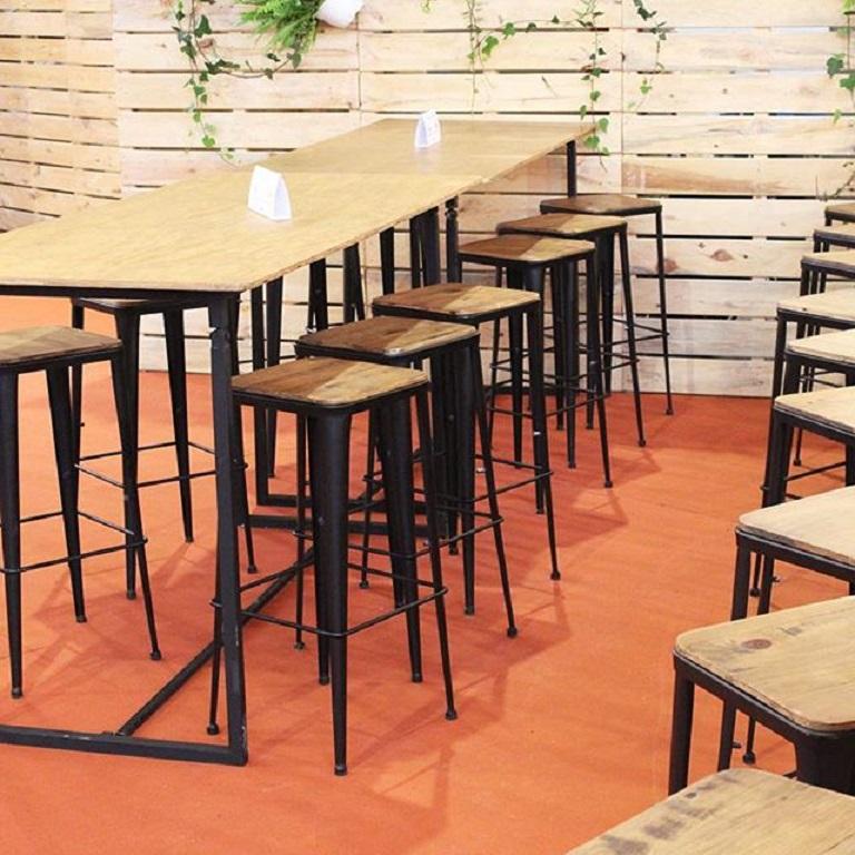 Industrial, counter height, shop stool features a wrought iron frame and seat.
You can customize the measurements, colors and the seat (wood or iron).
 