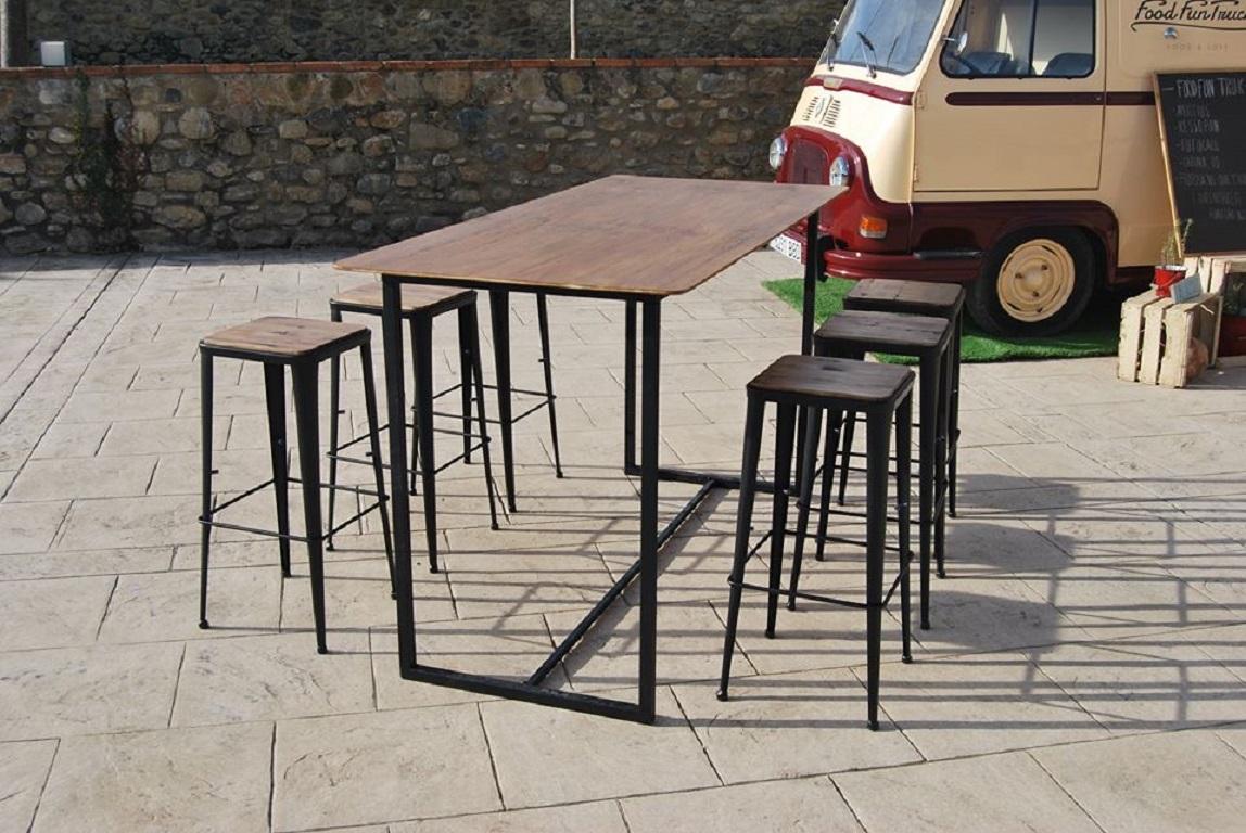 Contemporary New Industrial Wrought Iron Shop Stool with Metal Seat For Sale